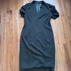 Elegant Olive V-Neck Sheath Dress